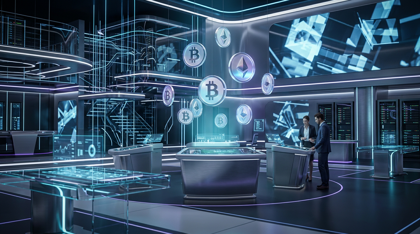 Innowacyjne krypto kasyno z elementami blockchain i symbolami Bitcoina